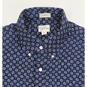 J. Crew Classic Size Large Mens Navy Floral Linen Short Sleeve Pocket Shirt
